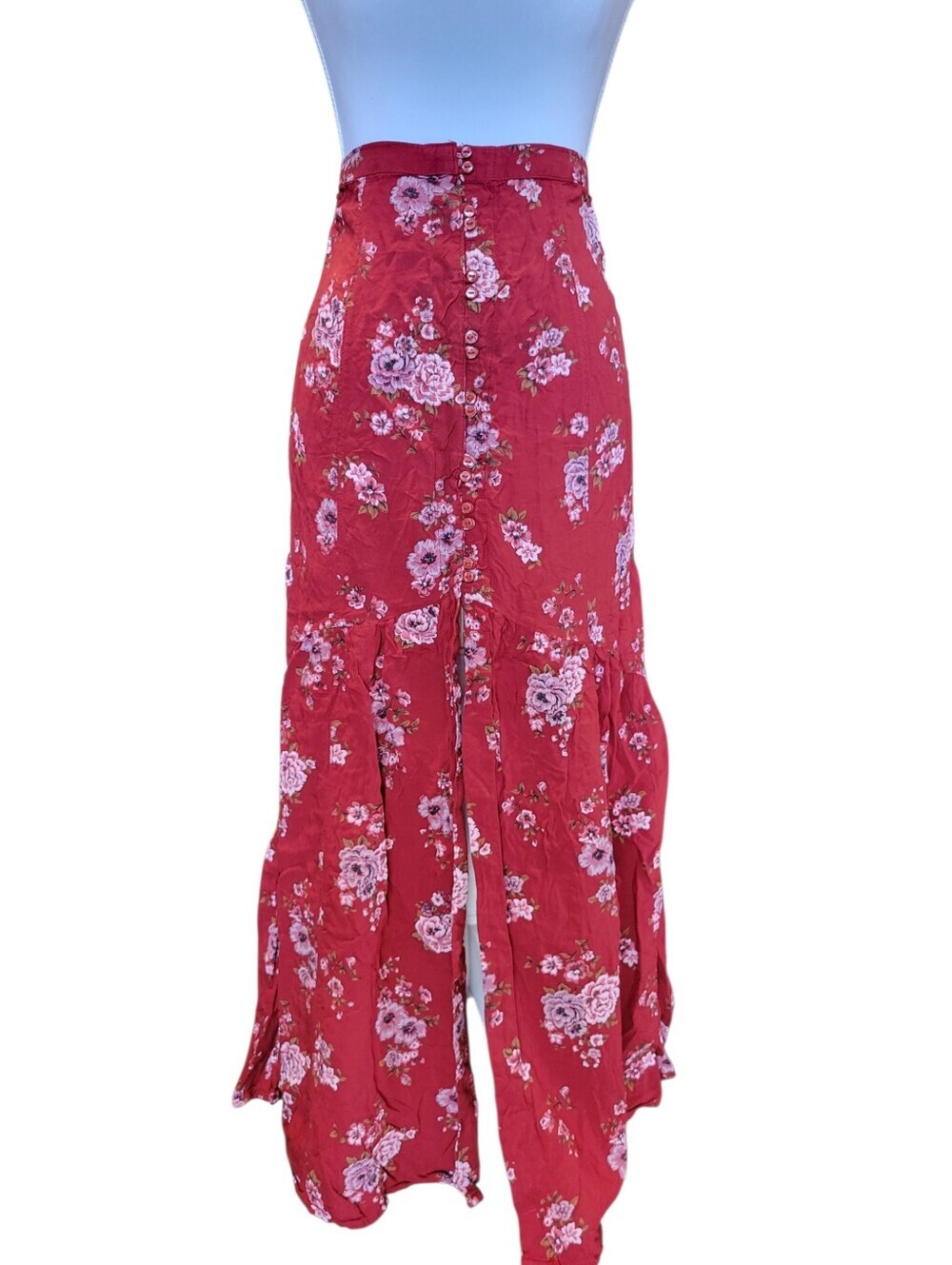 American Eagle Red Floral Button Front Maxi Skirt - Picture 2 of 8